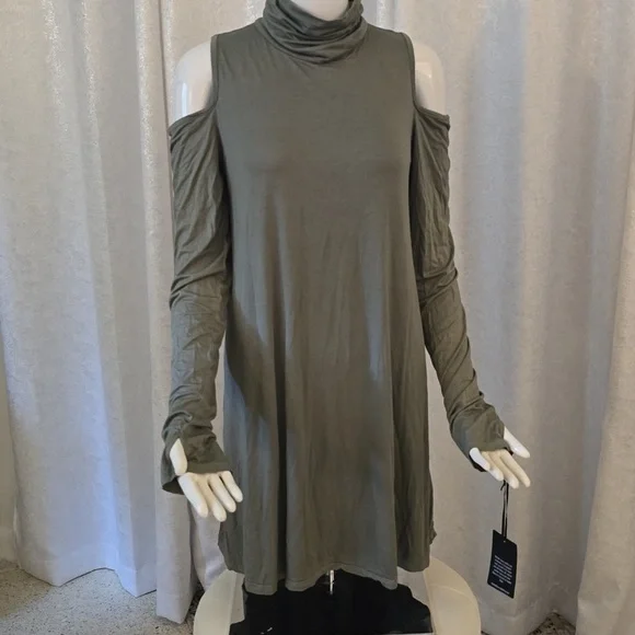 Michael Lauren COLD Off SHOULDER Cowl Long Tunic Shirt NEW L Olive Army Green - Picture 5 of 8
